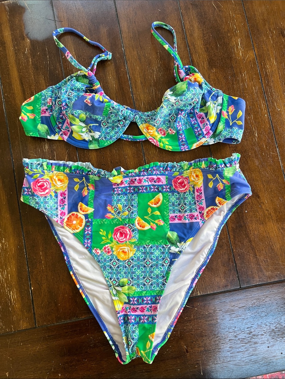 Floral Patchwork Bikini Swimsuit high waist underwire